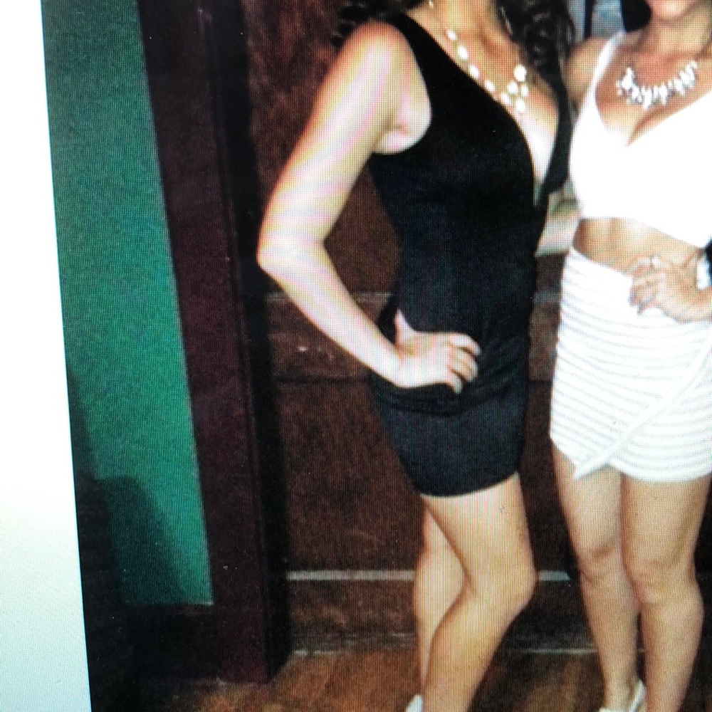 Black plunge body con dress